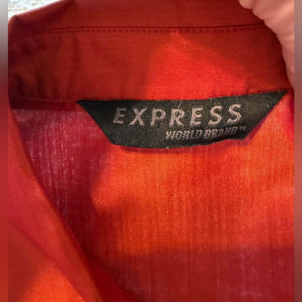 Vtg Express 100% Silk Button Up Shirt Sz 3/4 Red/Orange
Shiny Long Sleeve 90’s - Picture 8 of 11